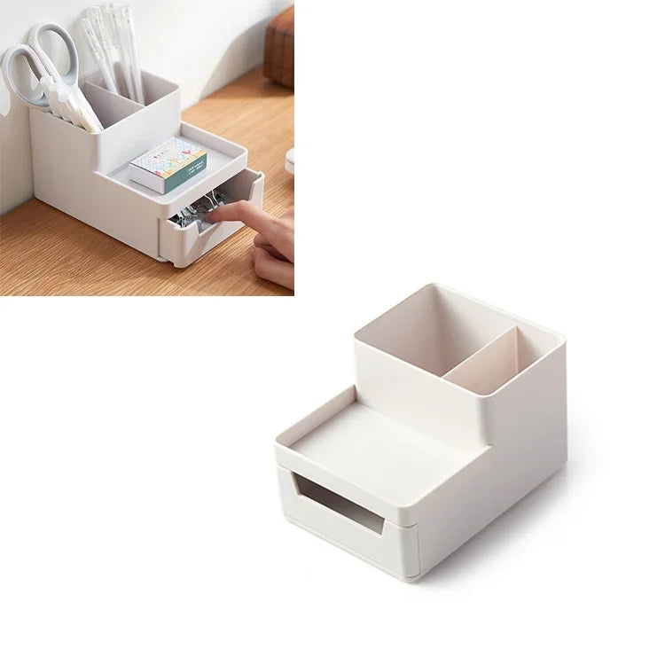 Boîte de rangement pour bureau avec porte-stylo amovible, boîte de rangement pour dossiers, 0115-2 (Bleu Vert), 0115-2 (Gris Blanc)