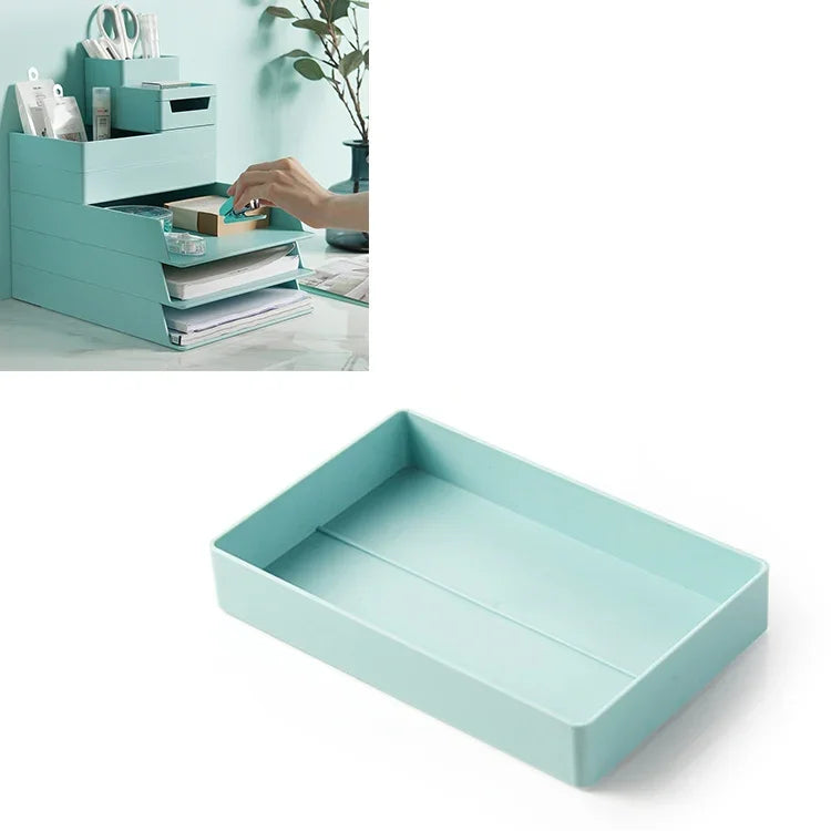 Boîte de rangement pour petits dossiers de bureau amovible assemblée, 0115-3 (Bleu Vert), 0115-3 (Gris Blanc)