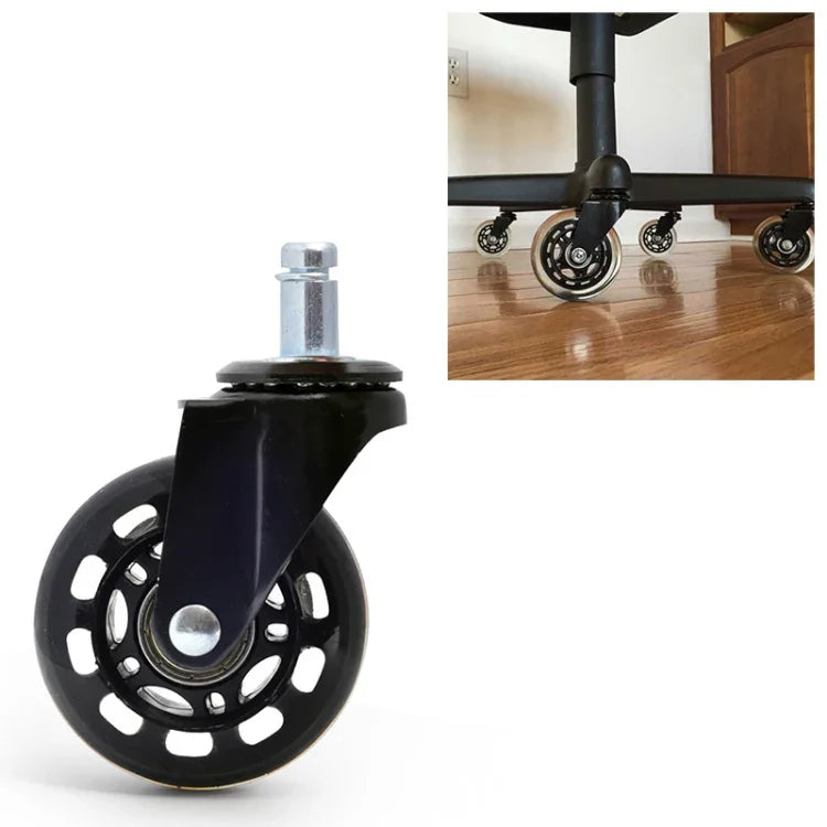 Roue transparente noire en PU de 2,5 pouces adaptée pour chaise de bureau 11x22mm, roue universelle silencieuse à vis, roue de 2,5 pouces