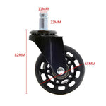 Roue transparente noire en PU de 2,5 pouces adaptée pour chaise de bureau 11x22mm, roue universelle silencieuse à vis, roue de 2,5 pouces