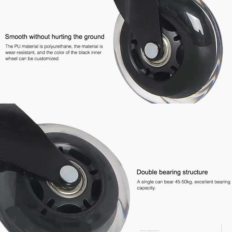 Roue transparente noire en PU de 2,5 pouces adaptée pour chaise de bureau 11x22mm, roue universelle silencieuse à vis, roue de 2,5 pouces