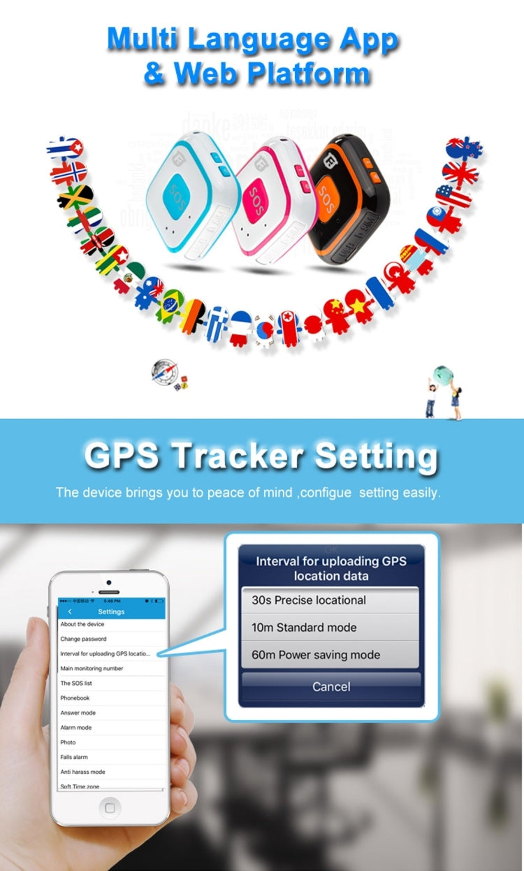 REACHFAR V28 Traceur GPS GSM Mini LBS WiFi AGPS avec fonction SOS et communication, modèle RF-V28