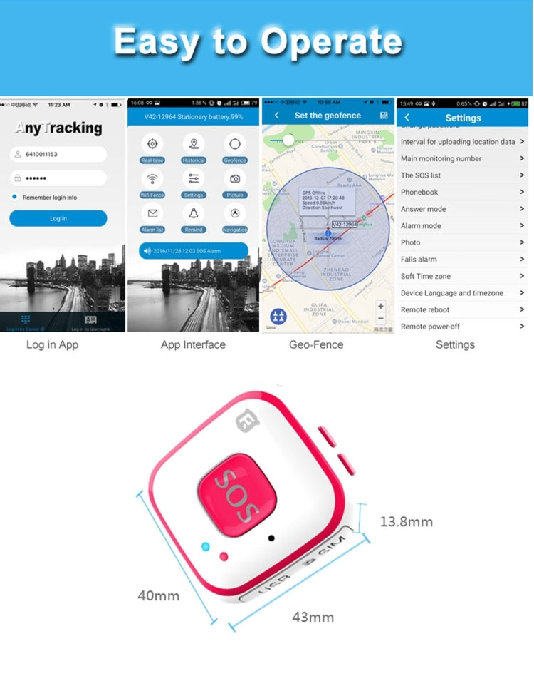 REACHFAR V28 Traceur GPS GSM Mini LBS WiFi AGPS avec fonction SOS et communication, modèle RF-V28