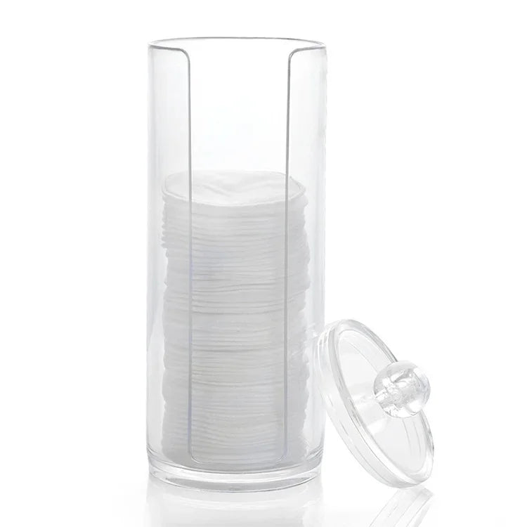Boîte cosmétique ronde transparente rehaussée en plastique, boîte de rangement pour cotons, boîte à cotons rehaussée