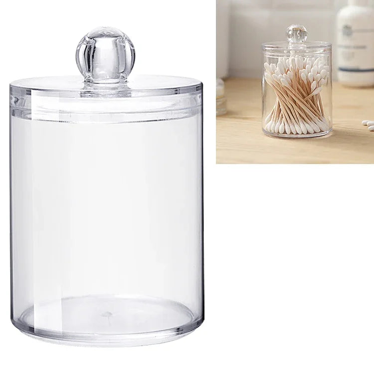 Boîte de rangement transparente ronde en plastique pour cosmétiques et cotons-tiges, Boîte à cotons-tiges