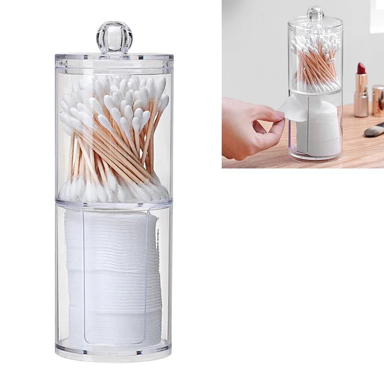 Boîte de rangement combinée pour cosmétiques en plastique rond transparent, cotons-tiges et disques de coton, boîte combinée