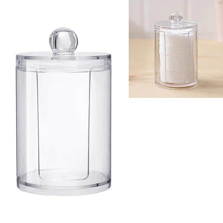 Boîte de rangement transparente ronde en plastique pour cosmétiques et cotons, Boîte à cotons