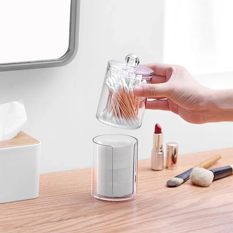 Boîte de rangement transparente ronde en plastique pour cosmétiques et cotons, Boîte à cotons