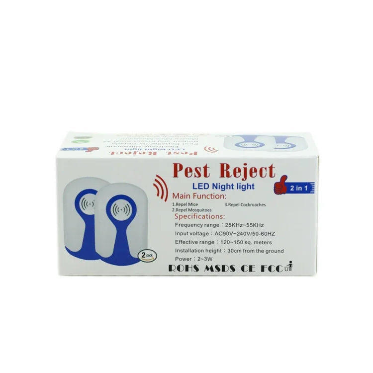 Répulsif électronique ultrasonique 3W anti-moustiques, rats et insectes avec lumière, prise US, AC 90-240V, prise UK, prise US