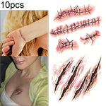 10 autocollants de tatouage temporaire réalistes S-165 Halloween, plaie, égratignures, cicatrice, S-165/10pcs