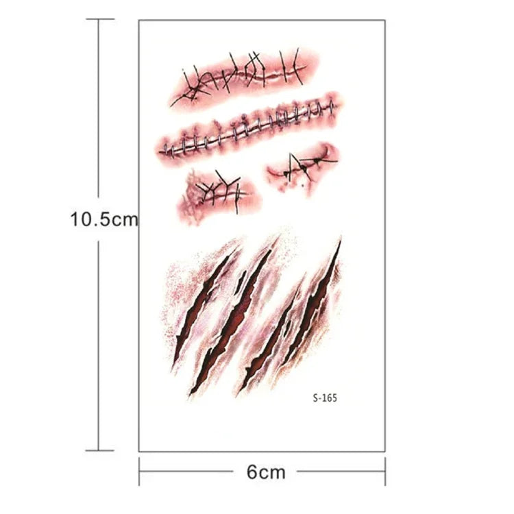 20pcs S-165 Halloween Blessure de Terreur Réaliste Rayures Cicatrice Autocollant Tatouage Temporaire, S-165/20pcs