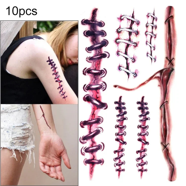 10pcs S-169 Halloween Terreur Réaliste Blessure Cicatrice Autocollant Tatouage Temporaire, S-169/10pcs