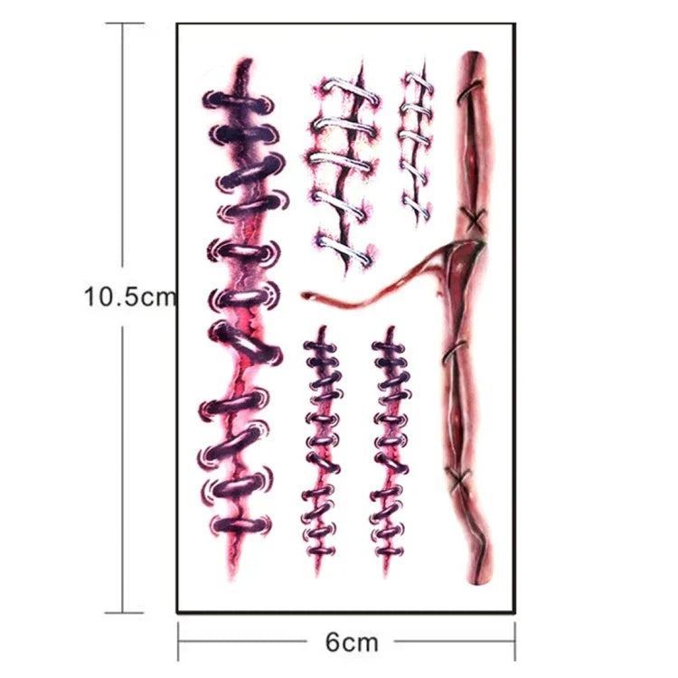 10pcs S-169 Halloween Terreur Réaliste Blessure Cicatrice Autocollant Tatouage Temporaire, S-169/10pcs