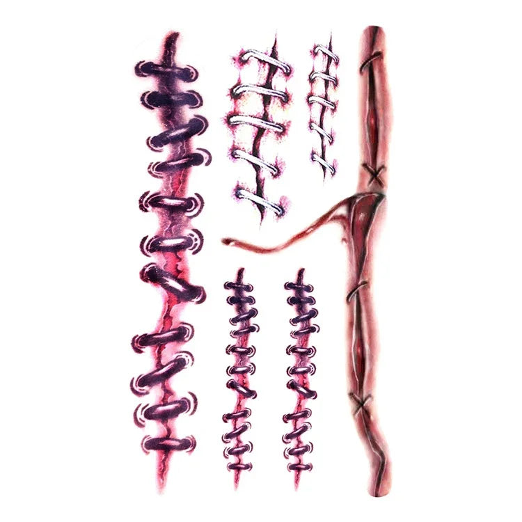 20 autocollants de tatouage temporaire réaliste S-169 Halloween Terreur Blessure Cicatrice, S-169/20 pièces