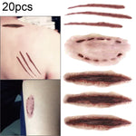 20 autocollants de tatouage temporaire S-250 sur le thème d'Halloween, motifs de blessures et cicatrices réalistes, S-250/20 pièces
