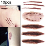10 autocollants de tatouage temporaire S-250 sur le thème de la terreur d'Halloween, avec cicatrices de blessures et égratignures réalistes, S-250/10 pièces