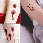 10 autocollants de tatouage temporaire réalistes S-251 Halloween Terreur Balle Blessure Sang, S-251/10pcs