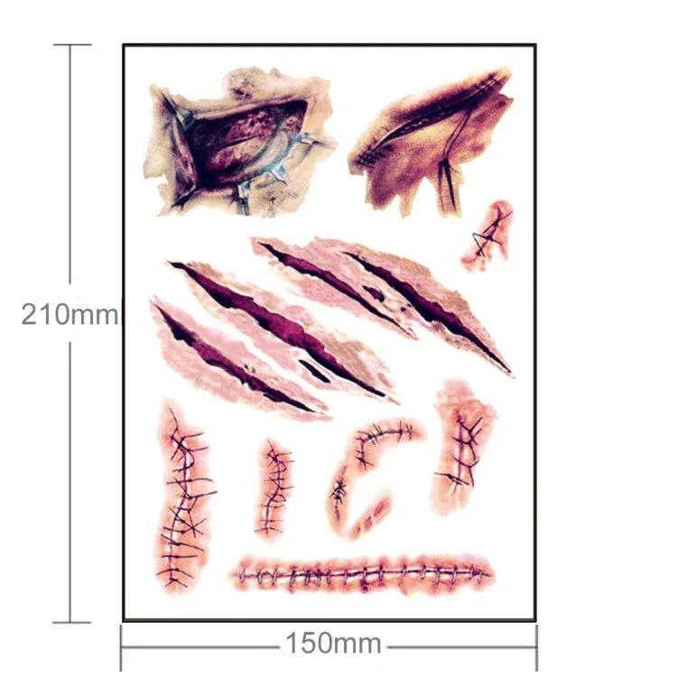 2pcs V-06 Halloween Terreur Blessure Cicatrice Réaliste Autocollant Tatouage Temporaire, V-061/2pcs
