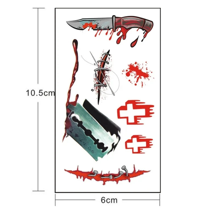 10 autocollants de tatouage temporaire S-299 pour blessure d'Halloween, cicatrice réaliste, terreur, S-299/10 pièces