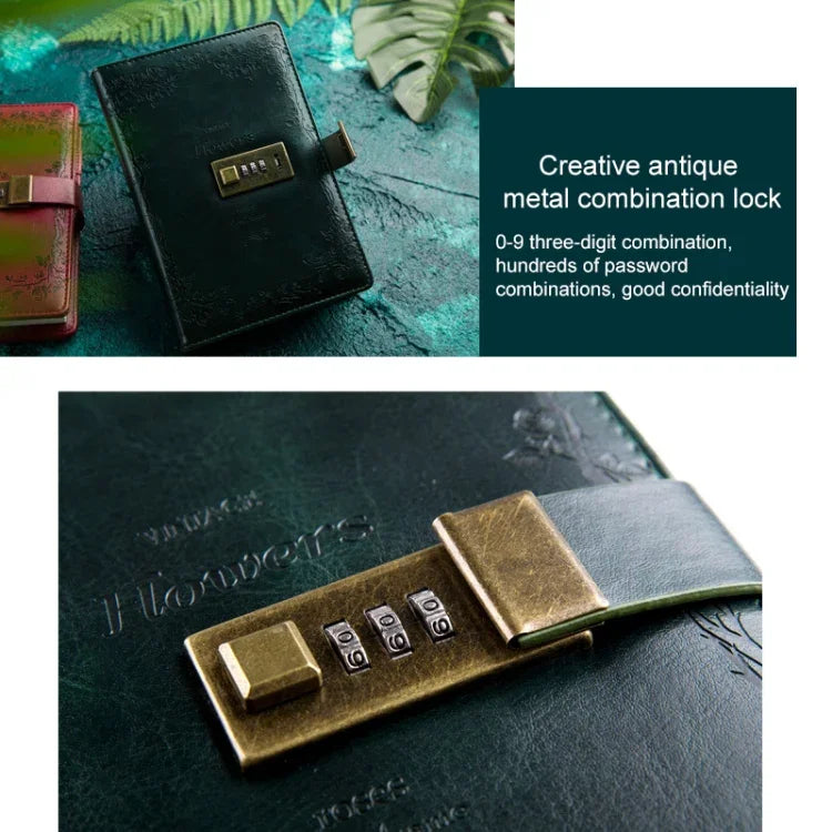 B6 Carnet rétro en PU avec serrure à mot de passe