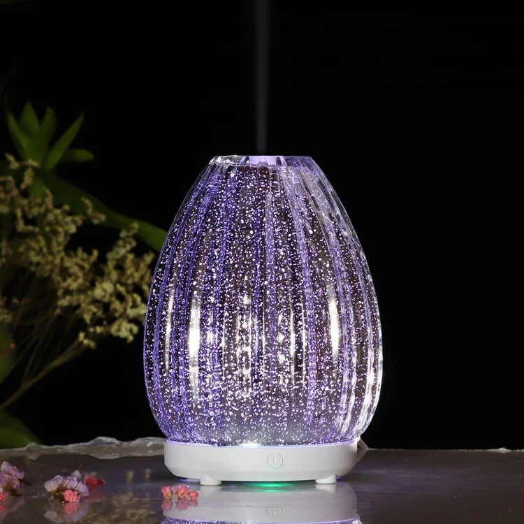 Machine d'aromathérapie créative en forme de vase 100ml Humidificateur en verre 3D Vaporisateur automatique d'alcool avec lampe LED colorée, Humidificateur en verre 3D