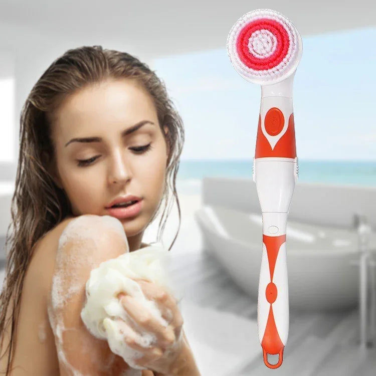 Brosse de bain électrique étanche multifonctionnelle à long manche avec 4 têtes de brosse