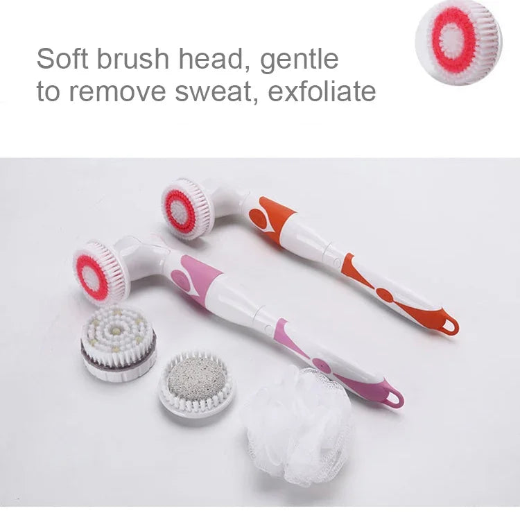 Brosse de bain électrique étanche multifonctionnelle à long manche avec 4 têtes de brosse
