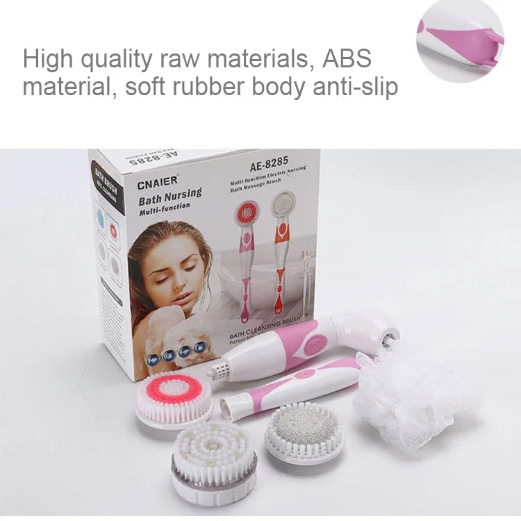 Brosse de bain électrique étanche multifonctionnelle à long manche avec 4 têtes de brosse