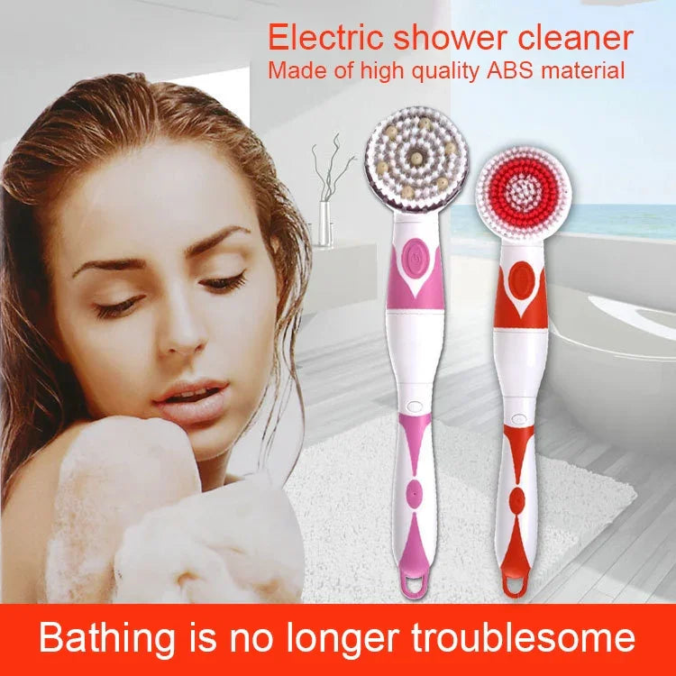 Brosse de bain électrique étanche multifonctionnelle à long manche avec 4 têtes de brosse