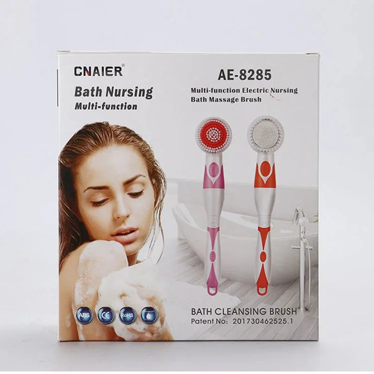 Brosse de bain électrique étanche multifonctionnelle à long manche avec 4 têtes de brosse