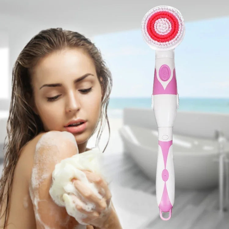 Brosse de bain électrique étanche multifonctionnelle à long manche avec 4 têtes de brosse