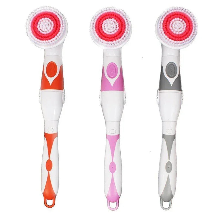 Brosse de bain électrique étanche multifonctionnelle à long manche avec 4 têtes de brosse