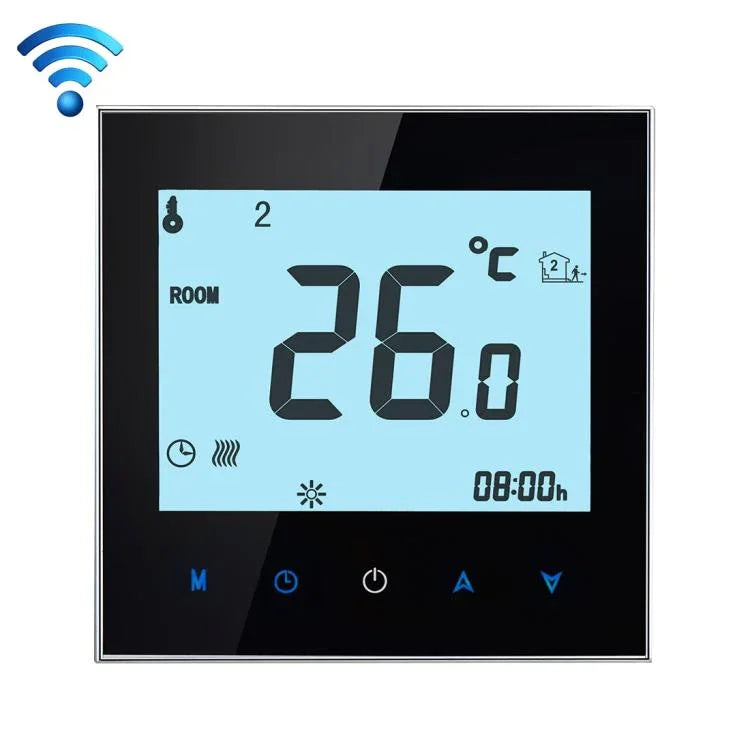 BHT-1000-GB-WIFI Thermostat de chauffage électronique tactile LCD WiFi type chauffage charge 16A avec capteur, affichage horloge / température / périodes / heure / semaine / chauffage etc., BHT-1000 16A (Noir), BHT-1000 16A (Blanc)
