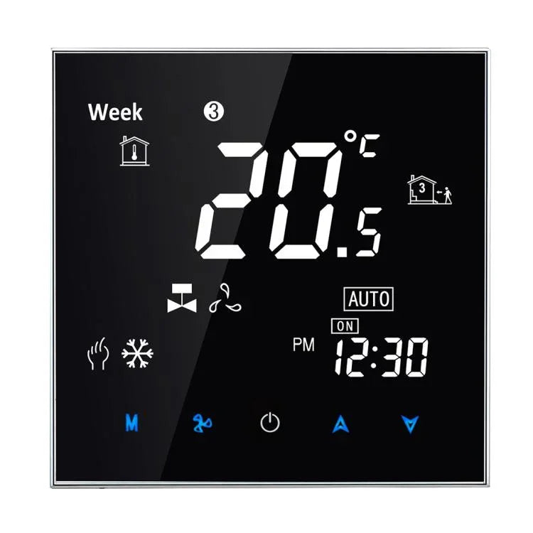 Climatisation centrale BAC-2000 Type tactile LCD numérique Unité de ventilo-convecteur 2 tuyaux Thermostat d'ambiance, Affichage vitesse du ventilateur / Horloge / Température / Heure / Semaine / Chauffage etc., BAC-2000 (Noir), BAC-2000 (Blanc)
