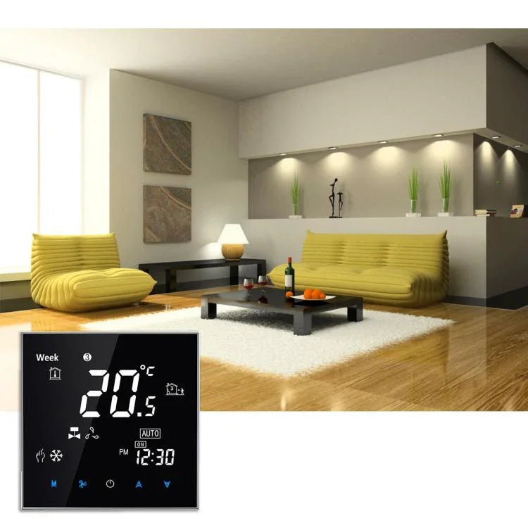 Climatisation centrale BAC-2000 Type tactile LCD numérique Unité de ventilo-convecteur 2 tuyaux Thermostat d'ambiance, Affichage vitesse du ventilateur / Horloge / Température / Heure / Semaine / Chauffage etc., BAC-2000 (Noir), BAC-2000 (Blanc)