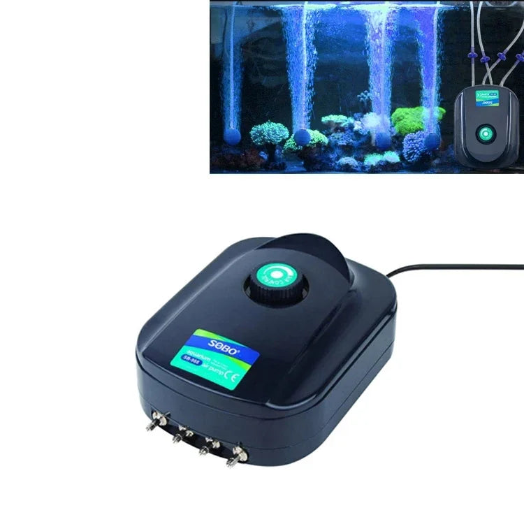 SOBO SB-988 Pompe à Air Silencieuse Aquarium 12W 4 Sorties Débit Réglable, Pompe à Oxygène pour Aquarium, SOBO SB-988