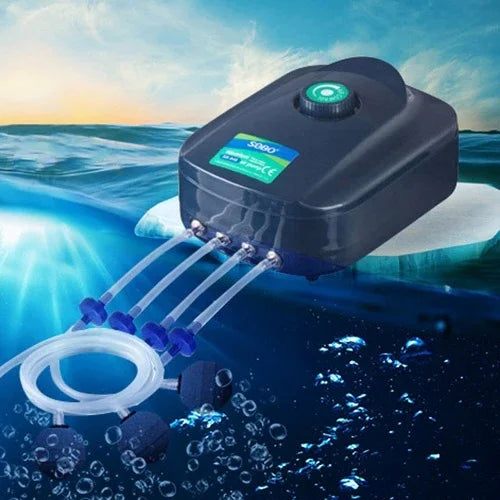 SOBO SB-988 Pompe à Air Silencieuse Aquarium 12W 4 Sorties Débit Réglable, Pompe à Oxygène pour Aquarium, SOBO SB-988