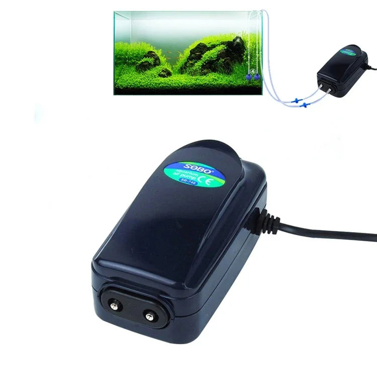 SOBO SB-748 Pompe à Air Silencieuse Aquarium 8W Double Sorties Débit Réglable, Pompe à Oxygène pour Aquarium, 8W Double Sorties