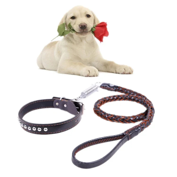 Collier de traction télescopique en cuir de vachette pour chien, convient aux chiens moyens et grands, taille M, longueur de la corde : 128 cm, tour de cou : 32-44 cm