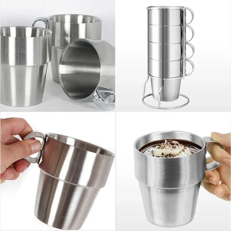 Ensemble portable de 4 tasses de pique-nique en acier inoxydable, mugs anti-chaleur pour thé et café, tasse à café