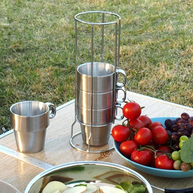 Ensemble portable de 4 tasses de pique-nique en acier inoxydable, mugs anti-chaleur pour thé et café, tasse à café