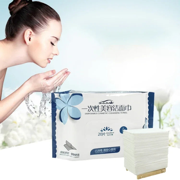 20 PCS Serviette de visage jetable en coton portable multi-usage, serviette de nettoyage double usage humide et sec, serviette douce pour voyage, 20 PCS