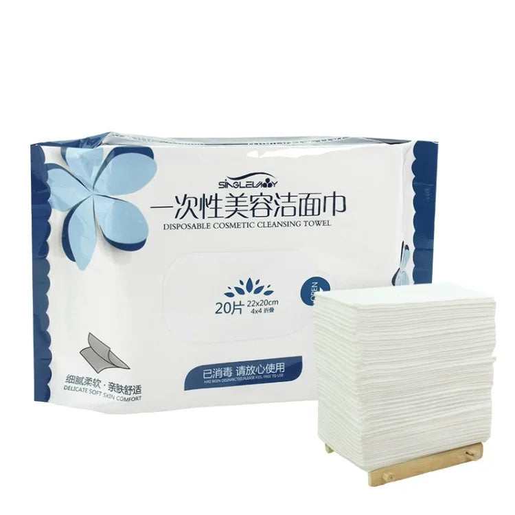 20 PCS Serviette de visage jetable en coton portable multi-usage, serviette de nettoyage double usage humide et sec, serviette douce pour voyage, 20 PCS