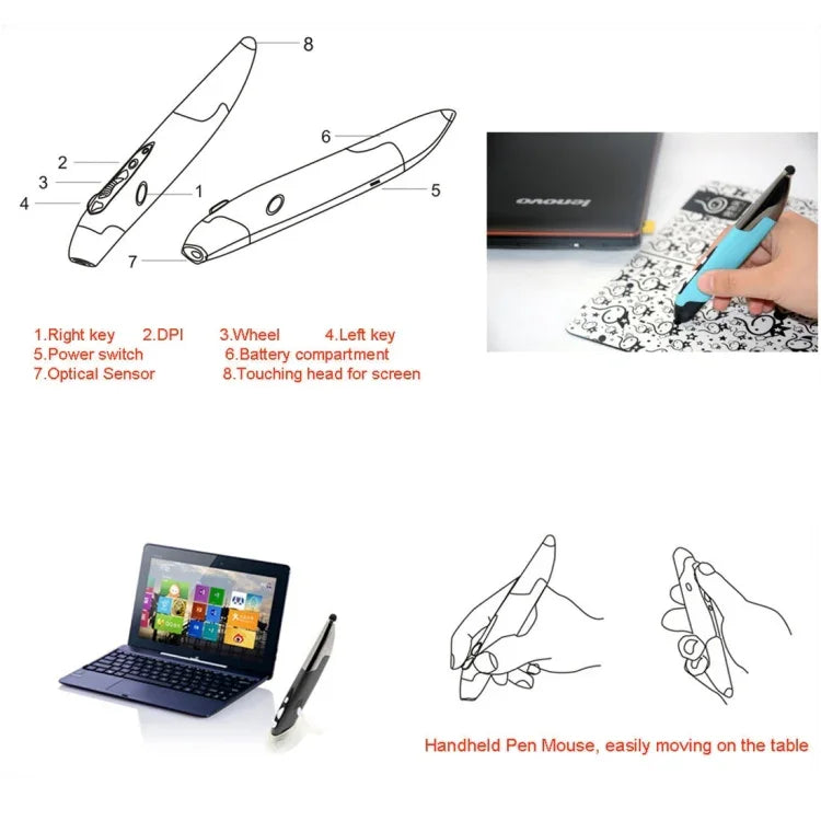 Souris sans fil intelligente portative 2,4 GHz innovante de style stylo pour PC portable, rouge, bleu, gris