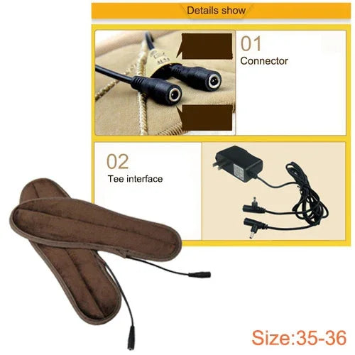 Semelles chauffantes rechargeables à batterie lithium pour garder les pieds au chaud, chaleur pendant 8-9 heures, Taille : 35-36, Taille : 35-36