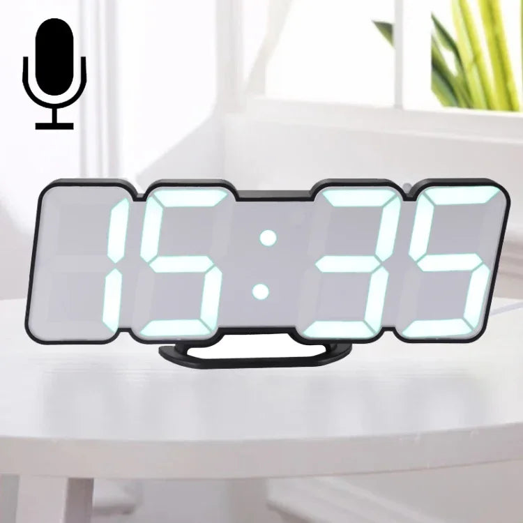 Réveil numérique moderne 3D LED à contrôle sonore coloré avec réglage de la luminosité, horloge murale électronique lumineuse suspendue avec télécommande, 9001 Noir, 9001 Blanc