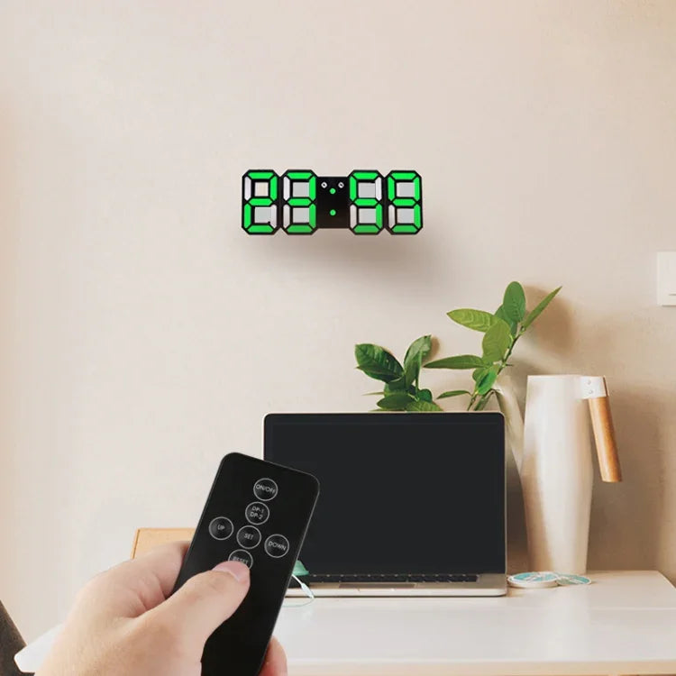 Réveil numérique moderne 3D LED à contrôle sonore coloré avec réglage de la luminosité, horloge murale électronique lumineuse suspendue avec télécommande, 9001 Noir, 9001 Blanc