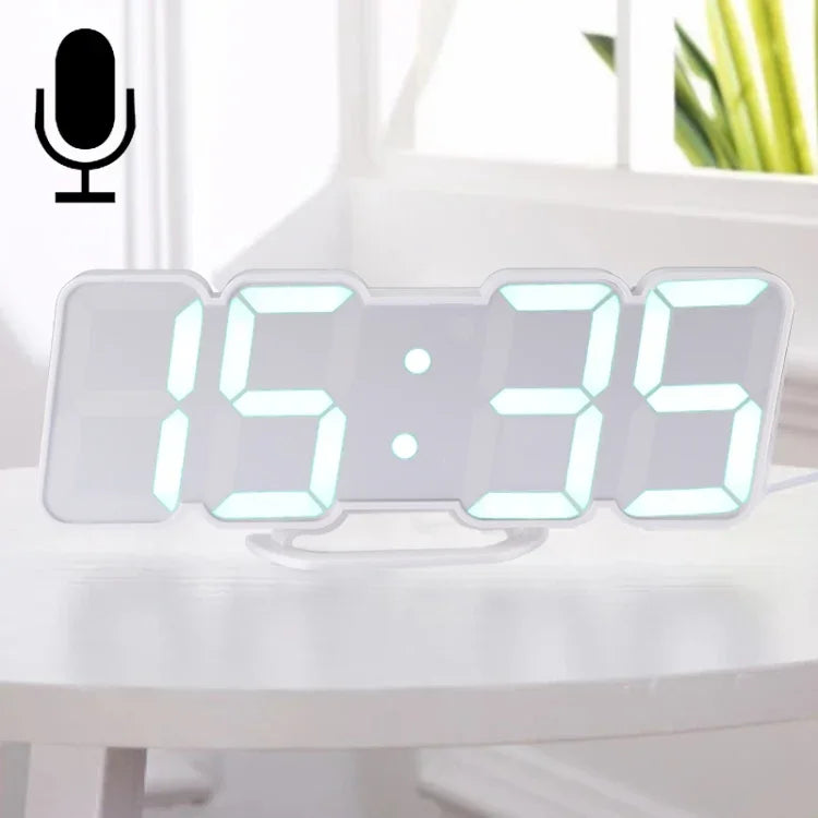 Réveil numérique moderne 3D LED à contrôle sonore coloré avec réglage de la luminosité, horloge murale électronique lumineuse suspendue avec télécommande, 9001 Noir, 9001 Blanc