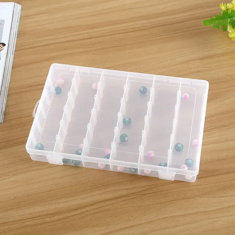 Boîte de rangement organisatrice en plastique Compartiment à grille amovible pour bijoux, boucles d'oreilles, hameçons, petits accessoires, Taille: Large, 36 fentes, 36 emplacements