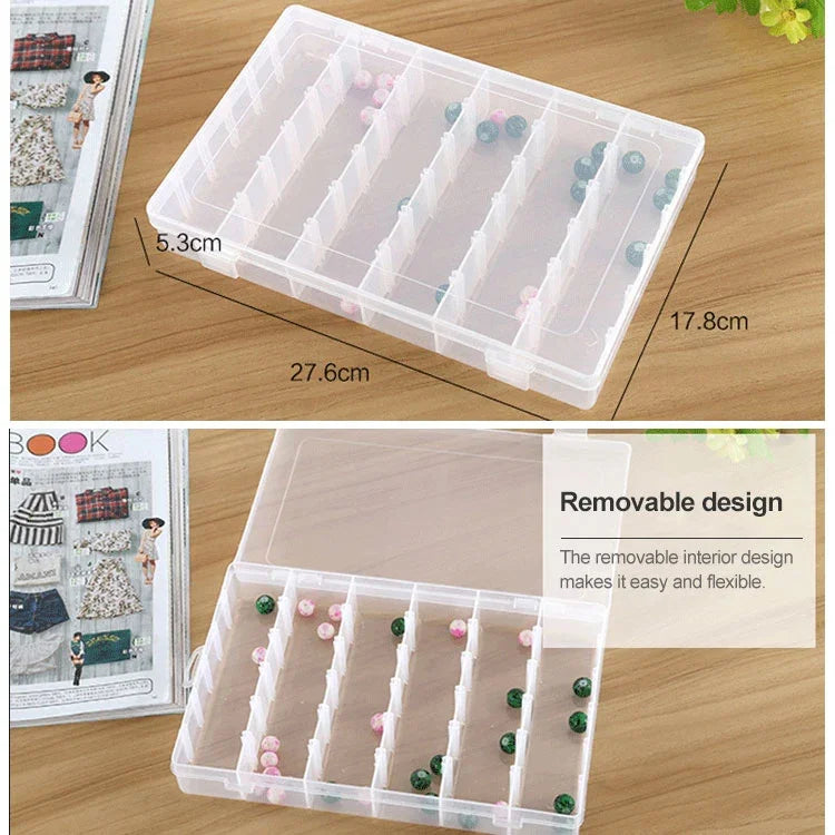 Boîte de rangement organisatrice en plastique Compartiment à grille amovible pour bijoux, boucles d'oreilles, hameçons, petits accessoires, Taille: Large, 36 fentes, 36 emplacements